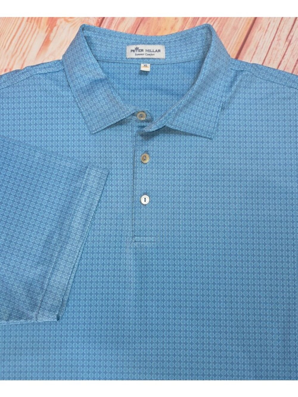 Peter Millar Summer Comfort Blue Diamond Print Polo XL